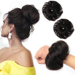 New FGZJMAE Human Hair Bun #1B Natural Human Hair Bun  Natural Black